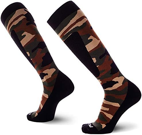 Midweight Camo Snowboard Socks – Merino Wool Winter Cold Weather OTC Ski Sock – Great for Snowboarding, Skiing, Snow Shoeing, Outdoors (L, Army Green)
