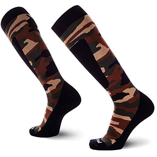 Midweight Camo Snowboard Socks – Merino Wool Winter Cold Weather OTC Ski Sock – Great for Snowboarding, Skiing, Snow Shoeing, Outdoors (L, Army Green)
