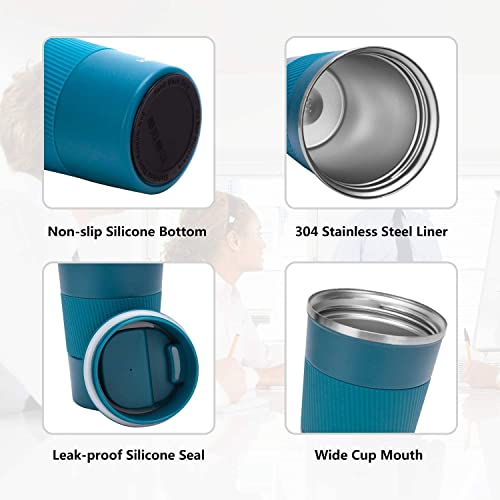 Image of SPIREX Insulated Travel Coffee Mug 2.0 | Double Wall Vacuum Stainless Steel Fat-Bottomed Coffee Cup Tumbler with Spill Proof Flip Lid for Hot and Ice Beverages (Blue Color, 500Ml), 500Milliliter