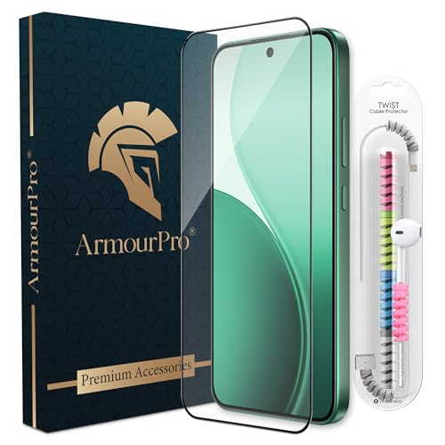 Image of ArmourPro Military-Grade Tempered Glass for Oppo F33-9H Anti Scratch, Edge-to-Edge Coverage, HD Clarity, Smooth Touch, Case Friendly, Easy Installation Kit with Cable Protector
