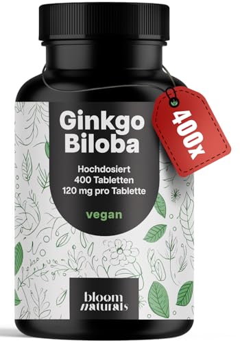 Ginkgo Biloba Tabletten Hochdosiert - 6000mg 400 Tabletten - davon 120mg Ginko Biloba pro Tablette Leicht schluckbare Alternative zu Kapseln - Vegan & Produziert in Deutschland
