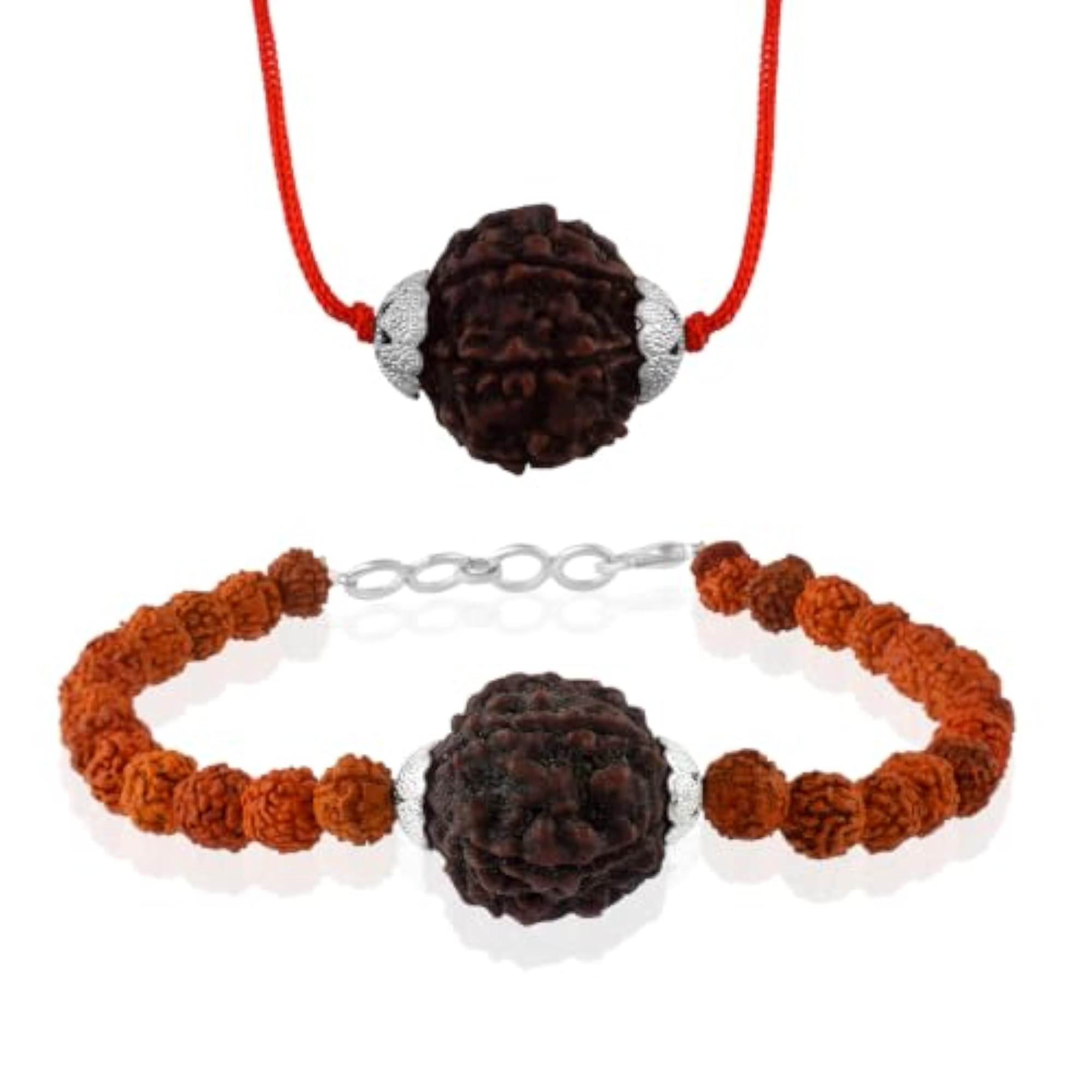 Natural 6 Mukhi Rudraksha Pendant & Bracelet Combo Set, Unisex