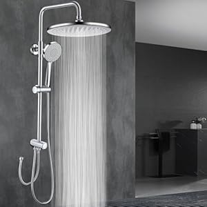 GAOZHI Douchekolom zonder thermostaatmengkraan, douchezuil, whirlpoolset van roestvrij staal, complete doucheset, regendouche met douchekop 23 cm rond en handdouche 3 functies