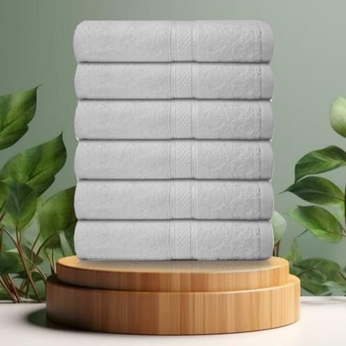 Image of Casabella premium pack of 6 Hand Towels 100% cotton 500 GSM quick Dry super soft extra large Hand towels Pack 50x90 CM 6 White Hand towels for Bathroom, Kitchen use