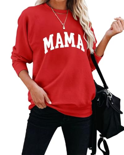 Image of Dressmine Womens Long Sleeve Mama Sweatshirts Fall Crew Neck Mom Shirts Cute Graphic Tees Pullover Hoodies