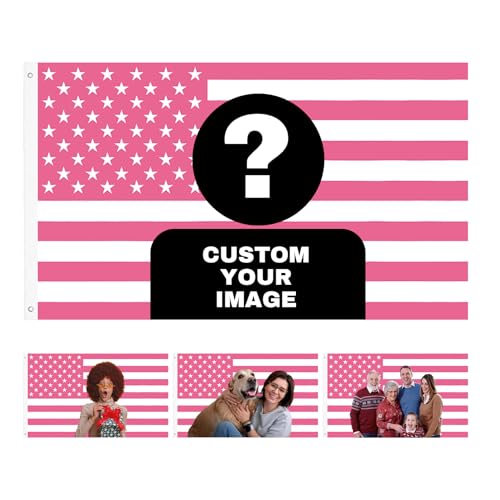 Usocik Custom Pink American Flag with Photo and Text