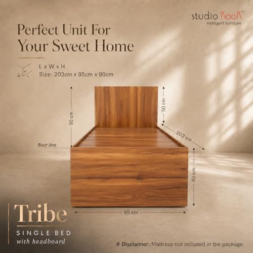 Image of Studio Kook Tribe with Headboard Engineered Wood Single Bed with Drawers (Amber Walnut, Left Side Drawer)