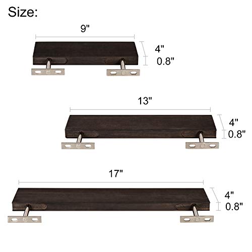 Mkono Floating Shelves Rustic Wood Wall Shelf Set Of 3 Modern Wall Mounted Shelves With Invisible Brackets Display Trophy Photo Frames Plants Home Decor Living Room Bedroom Bathroom, Dark Brown #TOP2