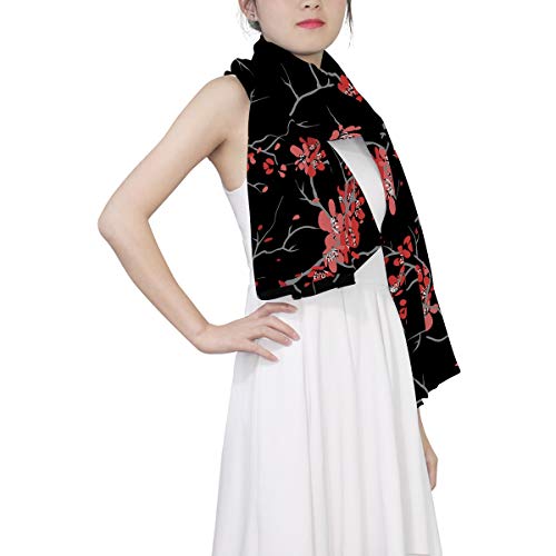 ALAZA Long Silk Like Scarf for Women Red Cherry Blossom Sakura Large Head Wrap Stole3