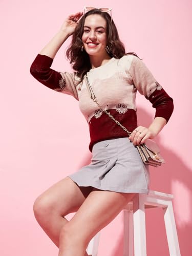 Image of Modeve Self Design Round Neck Casual Women Crop Top Sweater||Winterwear||