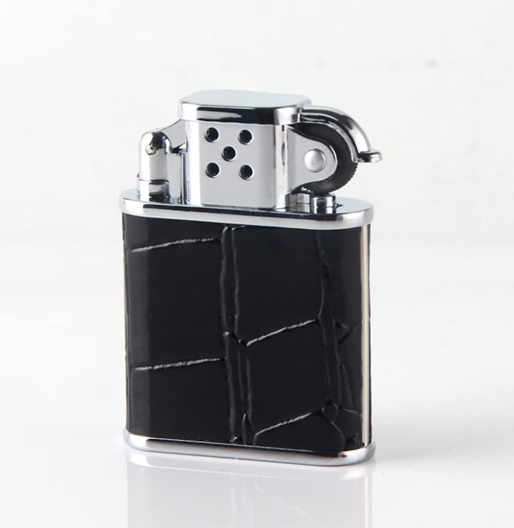 Briquet coupe-vent portable en métal rechargeable au gaz butane - Design rétro - Flamme douce - Cadeau élégant (argenté)