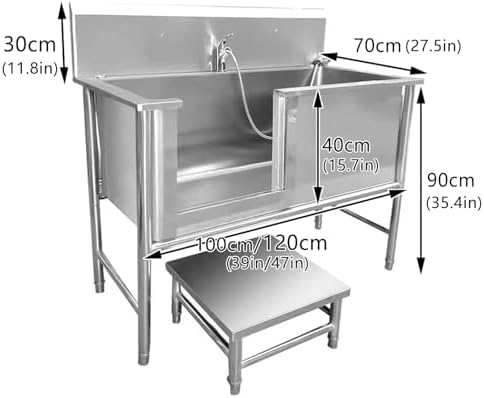 Professional Stainless Steel Pet Dog Grooming Bath Tub Outside Dog Washing Station Large Dog Bathtub Sliding Door for Large Pet Dogs Home Commercial(120cm/47in)