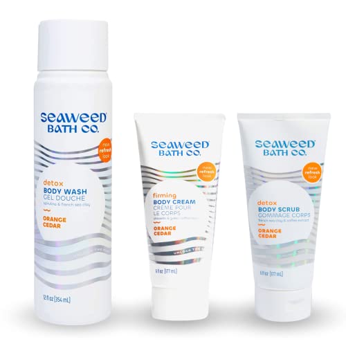 Seaweed Bath Co. Body Wash, Body Cream And Body Scrub Trio, 12 Ounce, 6 Ounce (Pack Of 2), Orange Cedar Scent, Sustainably Harvested Seaweed #TOP12