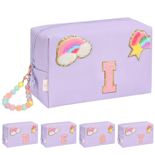 Initial Makeup Bag for Girls, Cute Makeup Bag Small Cosmetic Bag Travel Make Up Organizer Pouch, Birthday Gifts for Girls 4 5 6 7 8 9 10 11 12 13 14 15 Years Old, Teen Girls Gifts Trendy Stuff