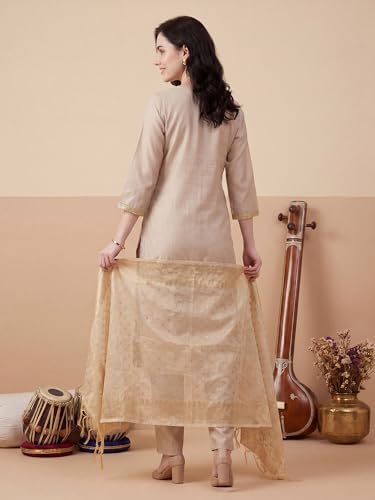 Image of INDO ERA Women's Silk Blend Paisley Embroidered Zari Work Kurta & Pant with Dupatta Set (IEBBAI389)
