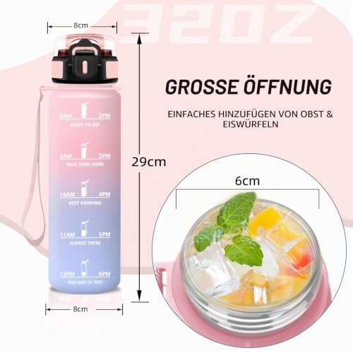 Trinkflasche- 1l- Trinkflasche Sport, Wasserflasche mit Strohhalm, Leicht zu Reinigen, Wasserflasche Auslaufsicher… – Ansicht 4