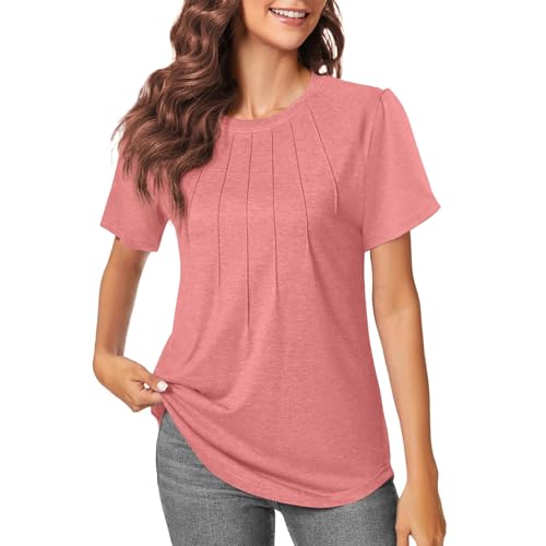 Beimuc Womens Tops Summer Short Puff Sleeve Pleated Shirts Casual Blouses Loose Tshirts Trendy 2025