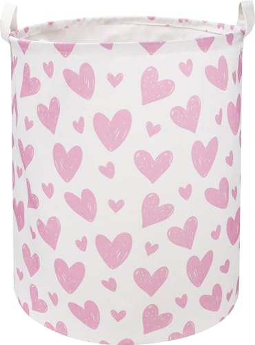 Image of NTAOHAMPER Pink Heart Laundry Hamper, Laundry Basket, Girls Nursery Hamper,Waterproof Storage Bin for Bedroom,Clothes Organizer Basket, Room Decor(Pink Heart)