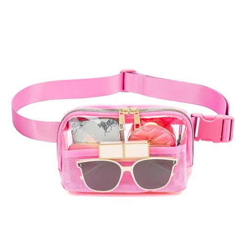 FEIBOON Clear Belt Bag Clear fanny pack stadium approved for Women Men with Adjustable Strap Clear Crossbody Bag Waist Bag for Concerts Sports Travelling Hiking Running (Rose red)