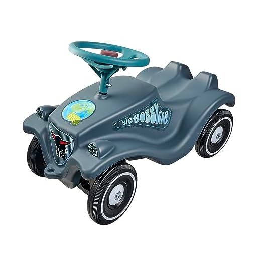 BIG Bobby Car Classic Eco - Rutschauto ab 1 Jahr aus Recycling-Material mit Lenkrad und Hupe, für Kinder von 1-5 Jahre (bis 50 kg), Anthrazit mit bunten Aufklebern