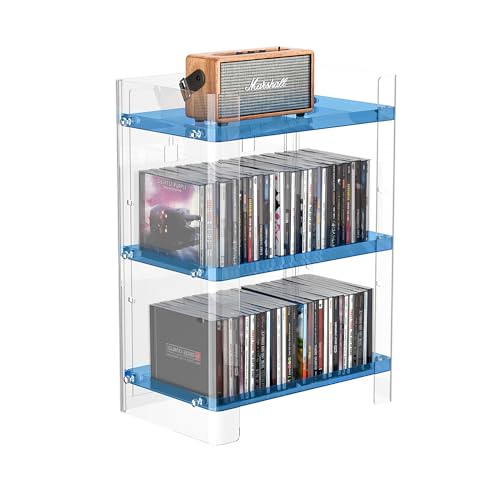YFEEN 3 Tier Clear Acrylic CD Organizer, Holds Up to 54 CDs, Countertop Storage, Media Shelf, Home...