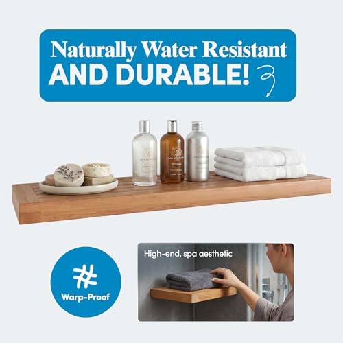 Image of AquaTeak Moa 30 inch Teak Floating Shelf, Wall Mounted, Holds Up to 10 lbs