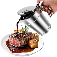 Gravy Boat, 15 oz Stainless Steel Gravy Boat with Hinged Lid, Double Wall Insulated Sauce Pitcher, Portable Sauce Jug,Ideal Gravy Warmer Pitcher for Family Dinner,Thanksgiving,Christmas,Party Silver