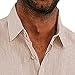 DGHM-JLMY Men's Double-Pocket Cotton Linen Long-Sleeved Shirt Holiday Casual Button Down Shirt Hippie Beach T Shirts (Apricot,Large)