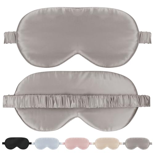 SILKTALE Antifaz de seda natural para dormir con bloqueo de luz para dormir de lado, gris/gris