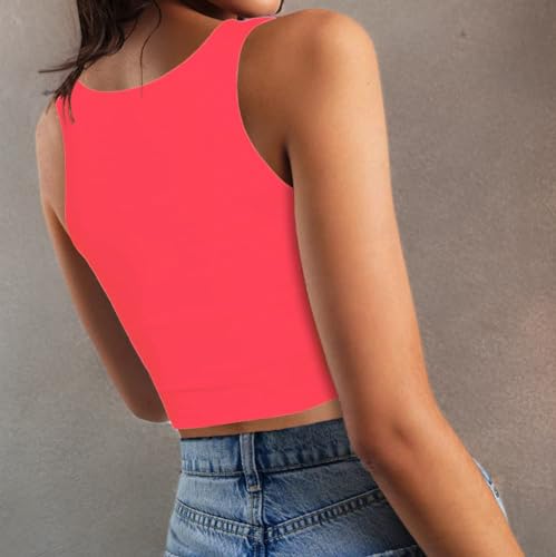 Image of Women's Sexy Sleeveless Crop Tops Double Layer Scoop Neck Cropped Tank Top