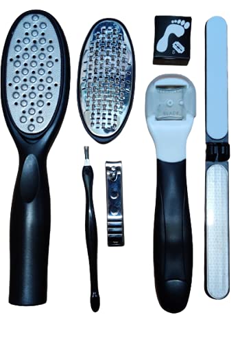 RED SQUARE Professional Pedicure Kit 7 in 1 Pedicure Tools Foot Scrubber Foot Care Kit Dead Skin Callus Remover for Feet, Foot Spa Set at Home Pedicure Set for Cracked Skin Corns Callus