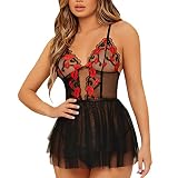Generisch Mini Bikini Extrem schwarzer transparenter Lippendruck-Spaßanzug für Frauen Dessous Damen Einteilig (Black-3, L)