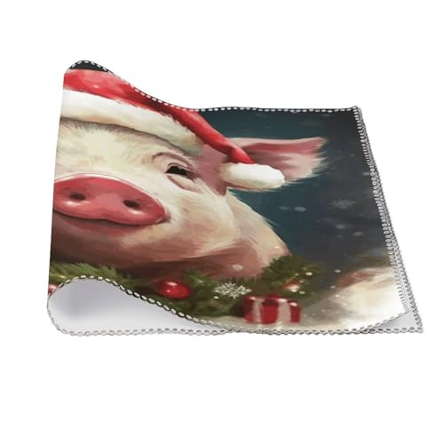 Sets de table carrés en toile imprimé cochon de Noël lavables - 4