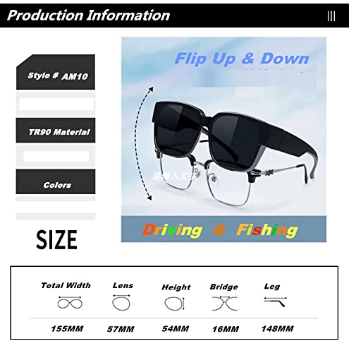 Image of Sunglasses fit over Glasses Clip On Polarized sunglasses for Prescription Glasses Flip Up Fishing Driving Glasses