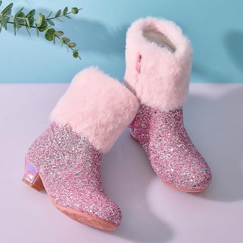 Girls Glitter Boots Princess Dress Up Shoes Faux Fur Lined Mid Calf Winter Warm Sparkly Fashion Party Ankle Booties2