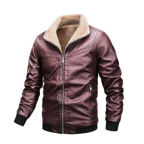 Chaqueta de piel sintética para hombre con forro grueso de invierno de poliuretano exterior resistente