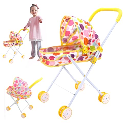 Cochecito de muñeca como regalo para niños con dosel y chasis plegable 2