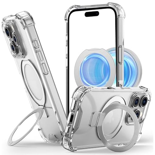 for iPhone 16 Pro Magsafe Case, Military-Grade Protection, Built-in Stand, Clear Bumper Cover with Ring Holder for Men Women (Clear) Clear iPhone 16 pro