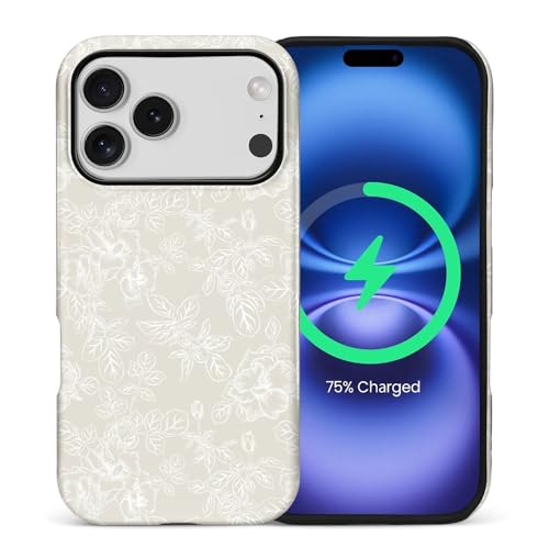 Coque iPhone 16 Pro MagSafe mate haute résistance aux chocs avec motif floral