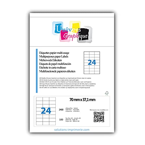 2,400 Étiquettes pour Timbres 70x37mm 100 feuilles A4 compatible jet d’encre laser et copieur TVA DÉDUCTIBLE contrairement à certains vendeurs (auto...