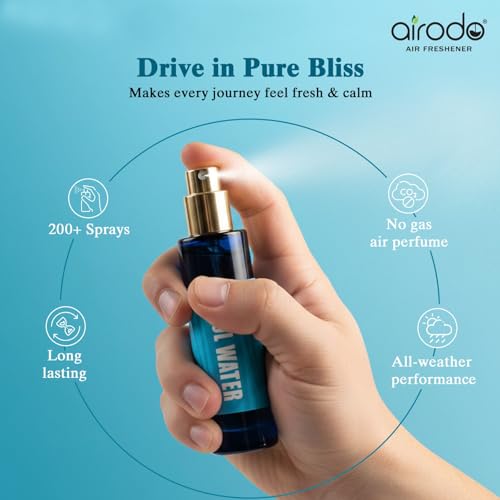 Image of Airodo Cool Water Air Freshener Spray With Hanging Card| 200 + Sprays, Long Lasting | Luxury Air Freshener For Air Interior| Air perfume(30ml,Pack of 1)