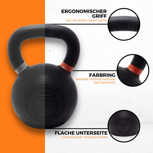 SUPRFIT – Elite Kettlebells – pulverbeschichtete Kugelhantel aus massivem Gusseisen für Fitness, Crossfit & Krafttraining – mit Farbcodierung zur besseren Unterscheidung der Gewichte – Bild 6