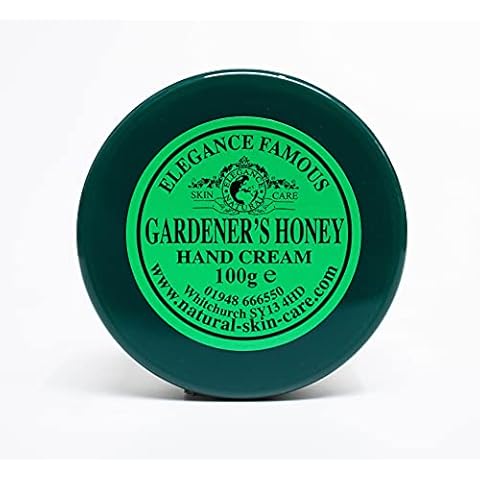 Gardeners Honey Hand Cream 100g Recommended by BBC Gardeners World 2022 by Elegance Natural Skin Care Multi Award Winning. Replenishing handcream for Dry Rough Working Hands and Split Fingers Cover