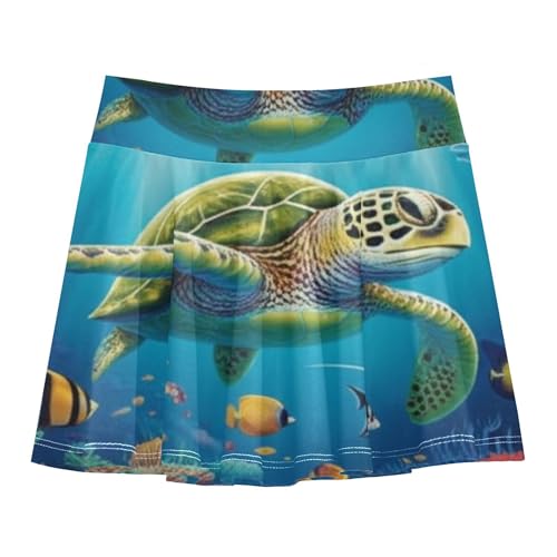 Vibrant Sea Turtle Underwater Tennis Skirts Toddler Kid Teen Athletic Shorts Girls Skorts School Skirt 4t