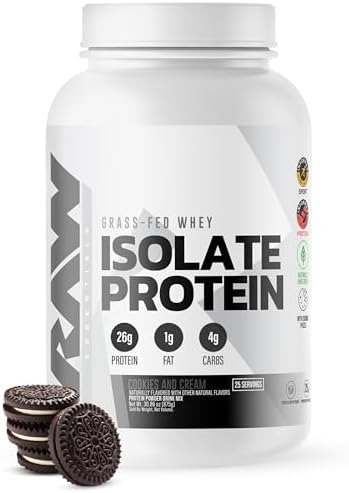 RAW Whey Isolate Protein Powder, Cookies N Cream - 100% Grass-Fed Sports Nutrition Protein Powder for Muscle Growth & Recovery - Low-Fat, Low Carb, Naturally Flavored & Sweetened - 25 Servings