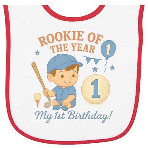 inktastic Rookie Of the Year 1st Birthday Boy Golf Theme Baby Terry Cloth Bib