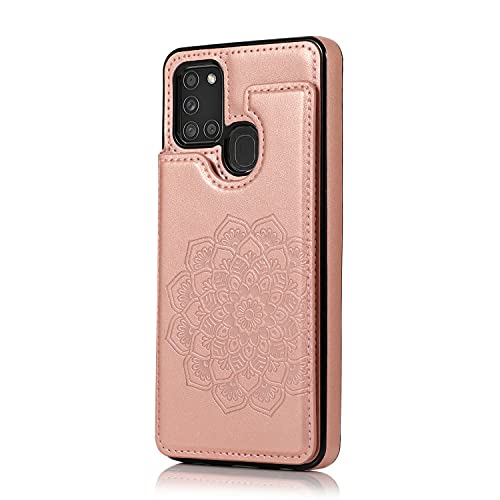 Asuwish Compatible With Samsung Galaxy A21S Case And Tempered Glass Screen Protector Cover Cell Accessories Card Holder Slot Kickstand Flip Phone Cases For Glaxay Galaxies A 21S Galaxya21S Rose Gold #TOP6