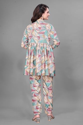 Image of Women Crepe 3 /4 Sleeves V Neck Cord Set Featuring Floral Pattern Design 2 Piece Ethnic Wear Set