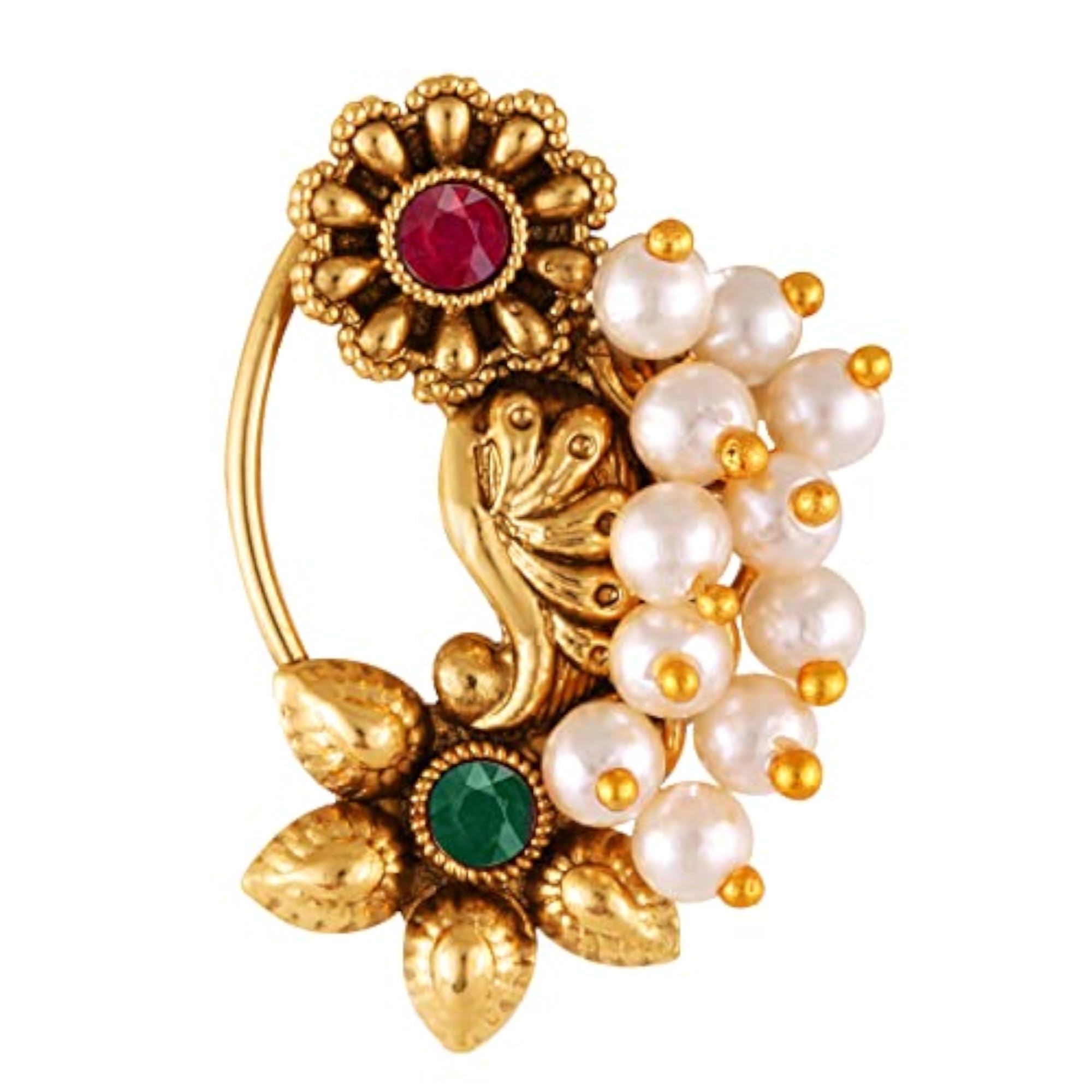 Women's Elegant Peacock Style Cubic Zirconia Bead Studded Nose Ring