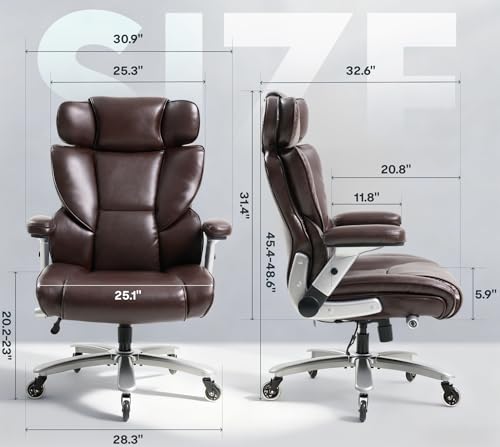 Image of FLEXISPOT 600lbs Big and Tall Office Chair for Heavy People, High Back Heavy Duty Computer Chair with Lumbar Support 2D Armrest, Desk Chairs for Working Gaming Relaxing Cross Legged, PU Leather, Brown